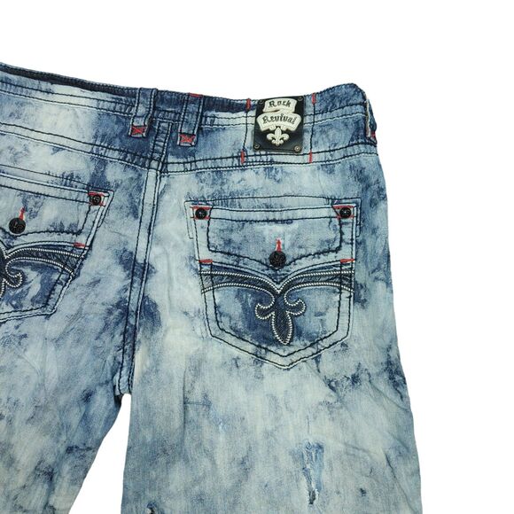Heavily TRASHED Rock Revival Shorts Men’s 42 Tie Dye Acid Wash Light Denim READ - Picture 10 of 16